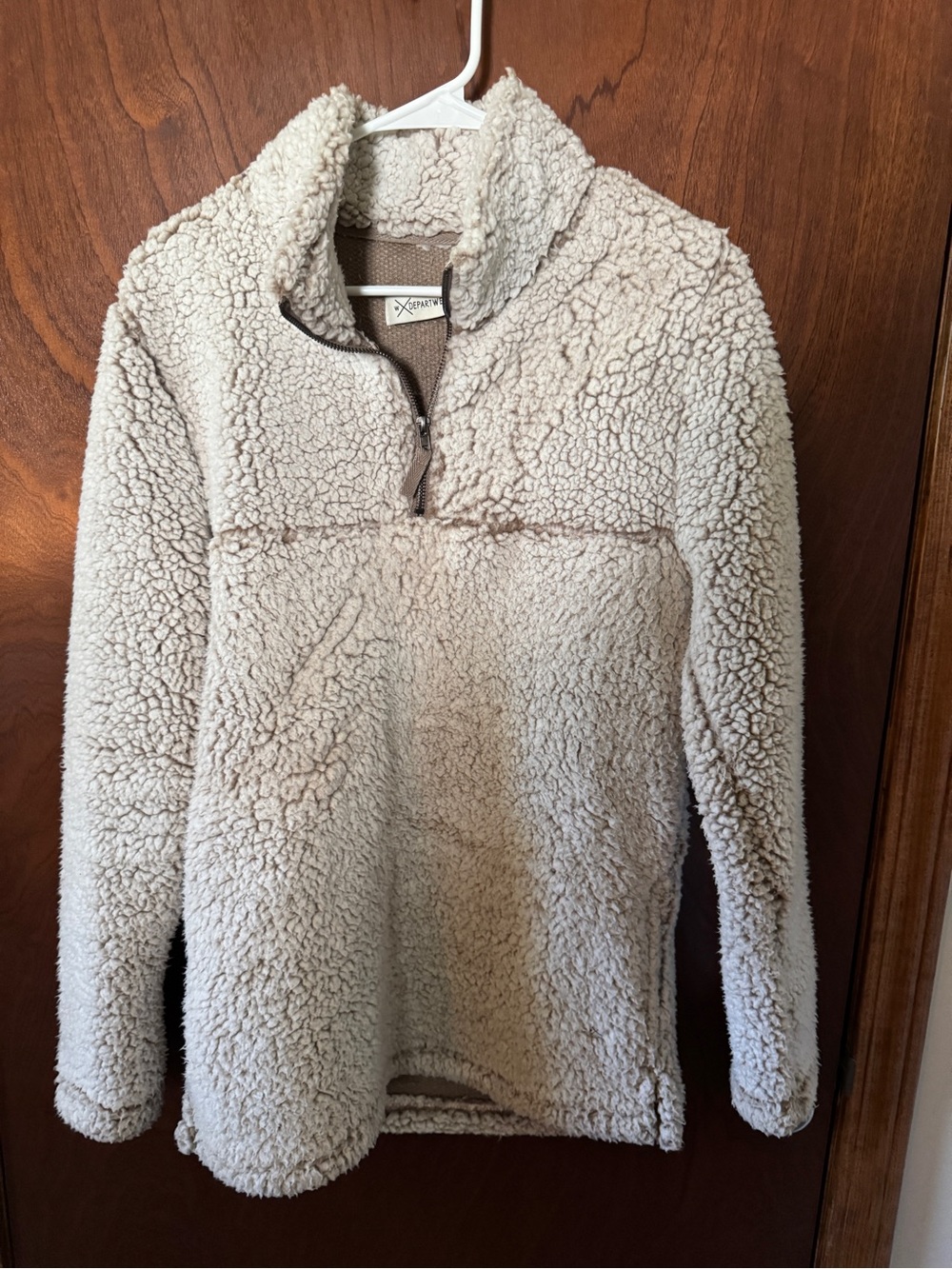 Departwest Cream Sherpa Quarter-Zip Pullover Jacket